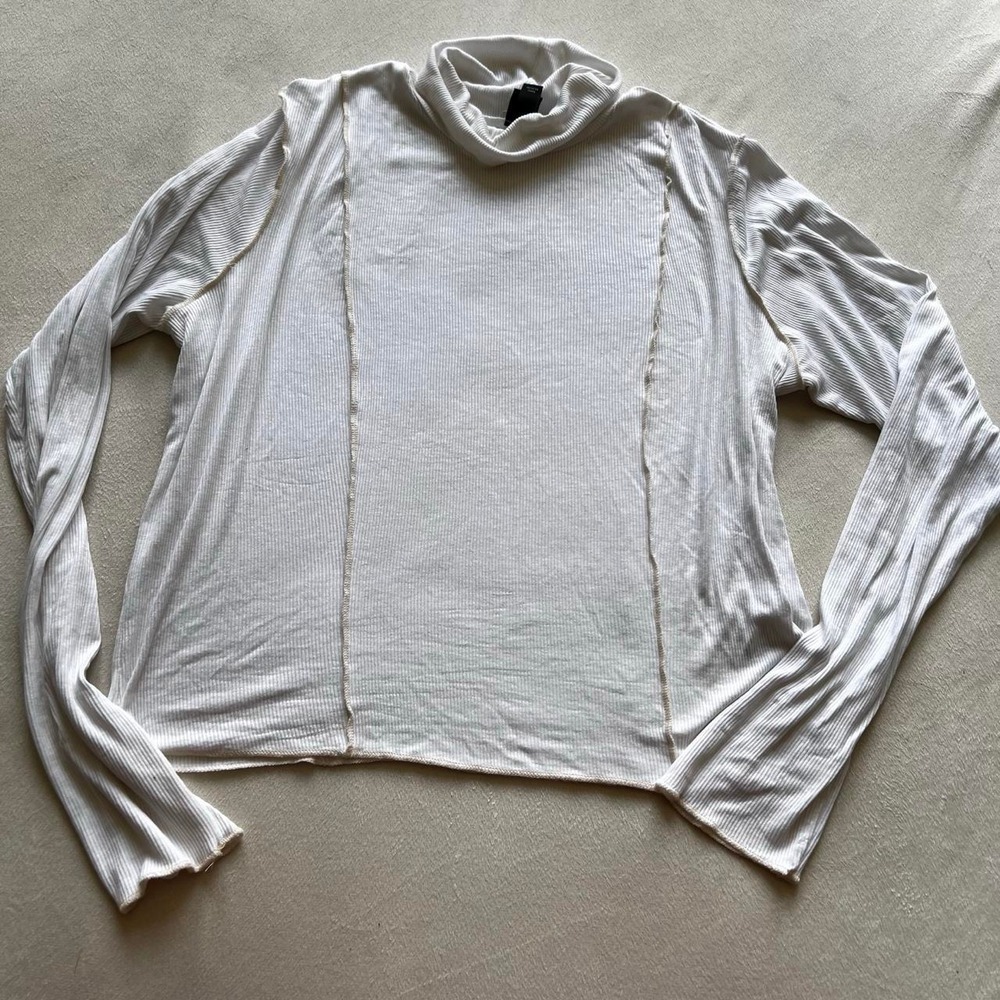 White Basics Ribbed Flowy Stretchy Turtleneck Long Sleeve Layering Lightweight